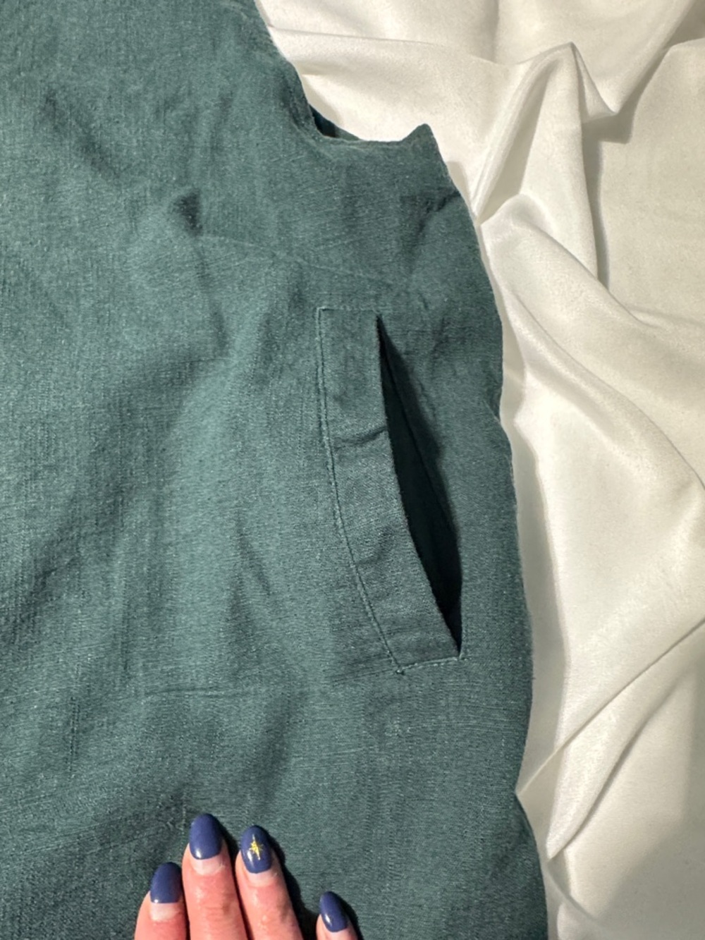 Papillon Linen Blend Jumper – Green Barrel Leg Romper Lagenlook Boho Minimalist - Picture 7 of 10